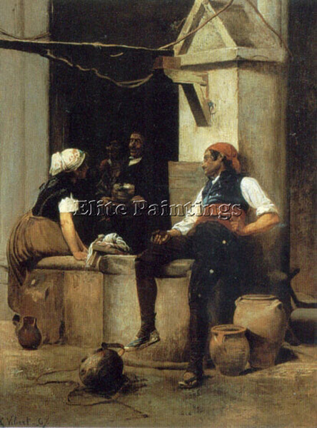 JEHAN GEORGES VIBERT CHATTING BY THE FOUNTAIN ARTIST PAINTING REPRODUCTION OIL