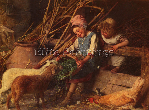 ITALIAN CHIERICI GAETANO FEEDING THE LAMBS ARTIST PAINTING REPRODUCTION HANDMADE