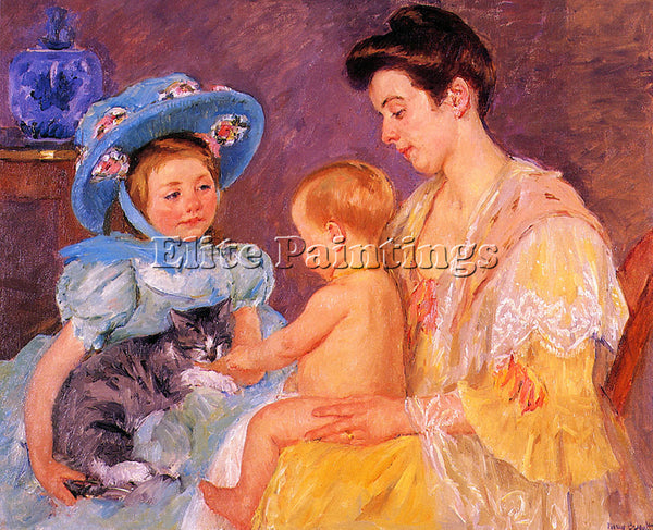 MARY CASSATT CHILDREN PLAYING WITH A CAT ARTIST PAINTING REPRODUCTION HANDMADE
