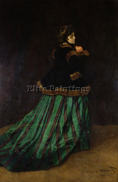 CLAUDE MONET CAMILLE OR THE WOMAN WITH A GREEN DRESS 1866 ARTIST PAINTING CANVAS