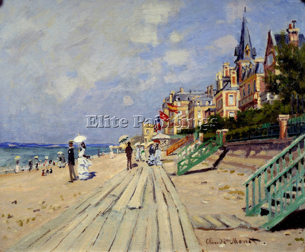 CLAUDE MONET THE BEACH AT TROUVILLE 1870 ARTIST PAINTING REPRODUCTION HANDMADE