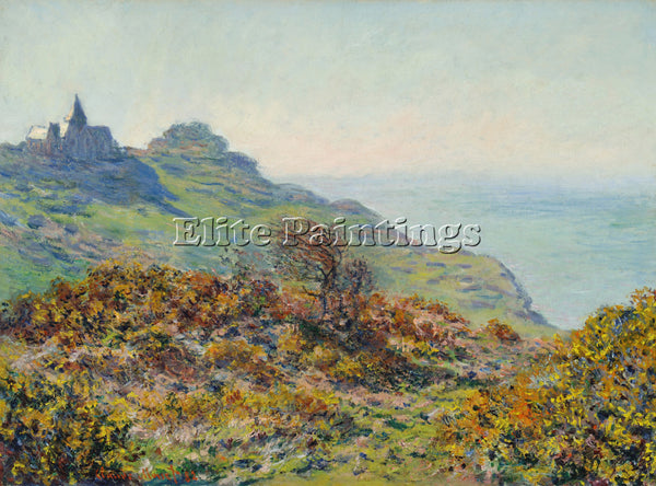 CLAUDE MONET THE CHURCH AT VARENGEVILLE AND GORGE OF LES MOUTIERS 1882 PAINTING