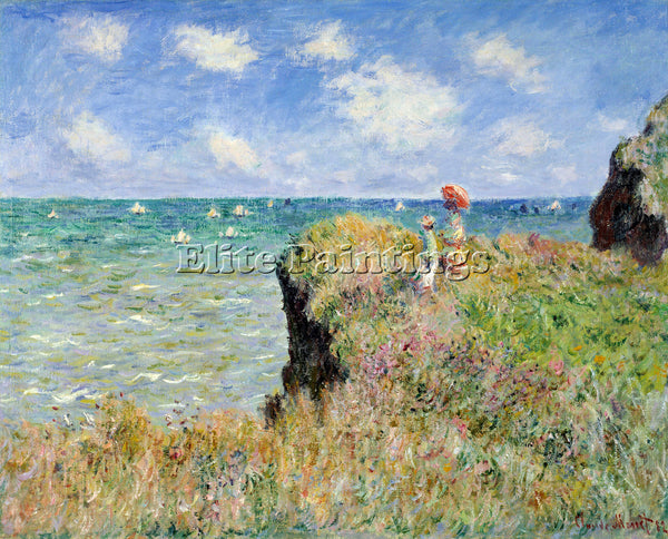 CLAUDE MONET WALK ON THE CLIFF AT POURVILLE 1882 ARTIST PAINTING HANDMADE CANVAS