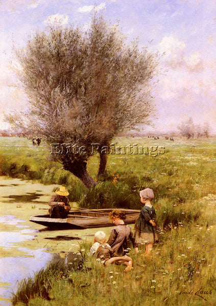 BELGIAN CLAUS EMILE AFTERNOON ALONG THE RIVER ARTIST PAINTING REPRODUCTION OIL