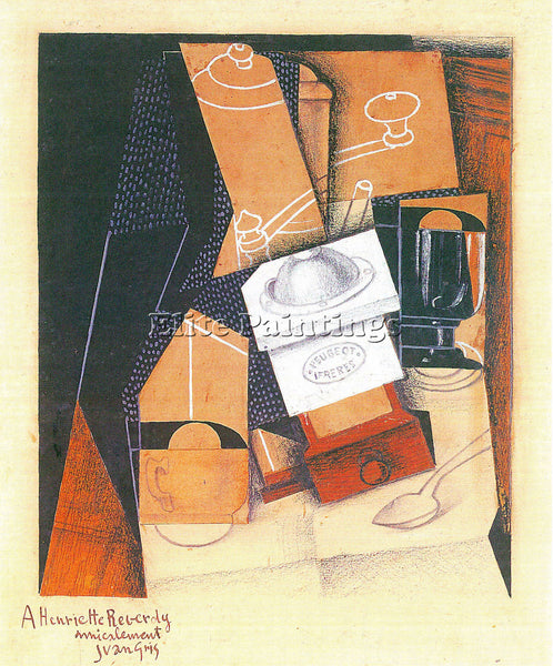 JUAN GRIS COFFEE GRINDER CUP AND GLASS ON A TABLE ARTIST PAINTING REPRODUCTION