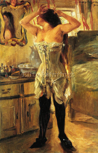 LOVIS CORINTH IN A CORSET ARTIST PAINTING REPRODUCTION HANDMADE OIL CANVAS REPRO