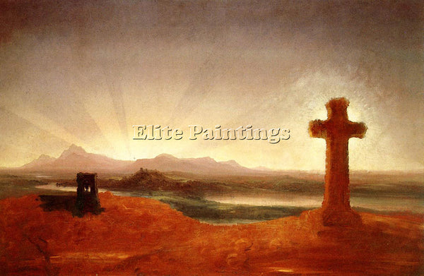 THOMAS COLE CROSS AT SUNSET ARTIST PAINTING REPRODUCTION HANDMADE OIL CANVAS ART