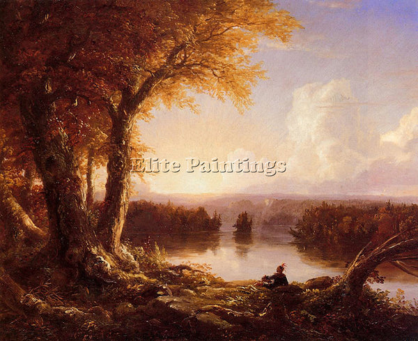 THOMAS COLE INDIAN AT SUNSET ARTIST PAINTING REPRODUCTION HANDMADE CANVAS REPRO