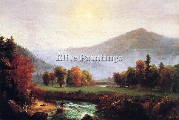 COLE MORNING MIST RISING PLYMOUTH NEW HAMPSHIRE VIEW IN USA IN AUTUNM ARTIST OIL