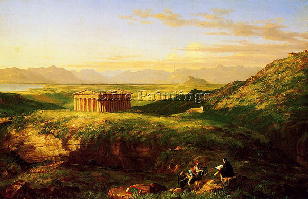THOMAS COLE THE TEMPLE OF SEGESTA WITH THE ARTIST SKETCHING ARTIST PAINTING OIL