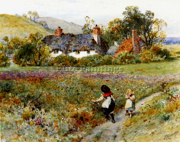 WILLIAM STEPHEN COLEMAN  CHILDREN PLAYING ON A PATH COTTAGES BEYOND PAINTING OIL