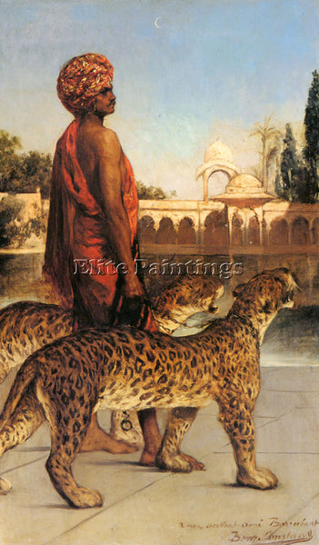 BENJAMIN JEAN JOSEPH CONSTANT THE PALACE GUARD WITH TWO LEOPARDS ARTIST PAINTING