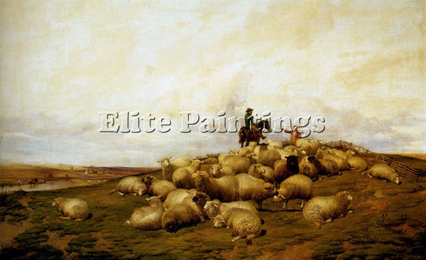 THOMAS SIDNEY COOPER A SHEPHERD WITH HIS FLOCK ARTIST PAINTING REPRODUCTION OIL