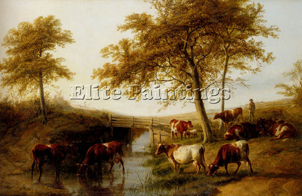 THOMAS SIDNEY COOPER CATTLE RESTING BY A BROOK ARTIST PAINTING REPRODUCTION OIL