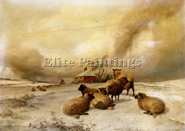 THOMAS SIDNEY COOPER SHEEP IN A WINTER LANDSCAPE ARTIST PAINTING HANDMADE CANVAS