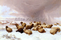 THOMAS SIDNEY COOPER SHEEP IN WINTER ARTIST PAINTING REPRODUCTION HANDMADE OIL