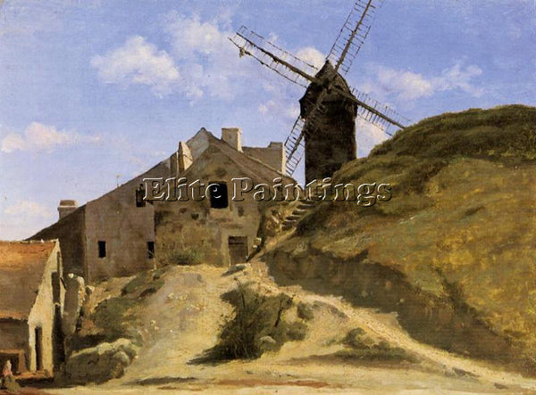 JEAN-BAPTISTE-CAMILLE COROT A WINDMILL IN MONTMARTRE ARTIST PAINTING HANDMADE