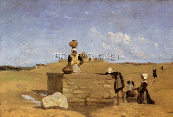 JEAN-BAPTISTE-CAMILLE COROT BRETON WOMEN AT THE FOUNTAIN ARTIST PAINTING CANVAS