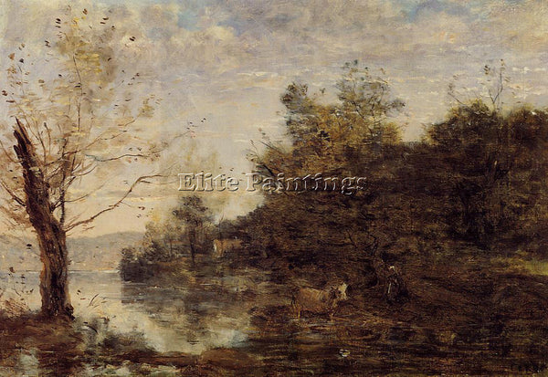 JEAN-BAPTISTE-CAMILLE COROT COWHERD BY THE WATER ARTIST PAINTING HANDMADE CANVAS