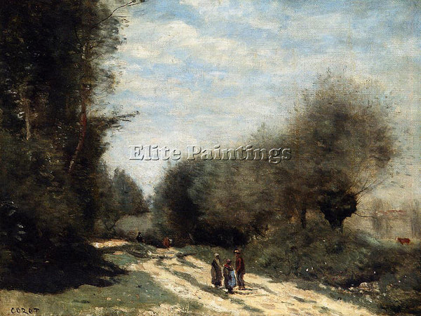 JEAN-BAPTISTE-CAMILLE COROT CRECY EN BRIE ROAD IN THE COUNTRY PAINTING HANDMADE