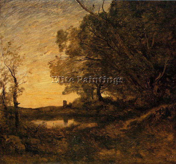JEAN-BAPTISTE-CAMILLE COROT EVENING DISTANT TOWER ARTIST PAINTING REPRODUCTION