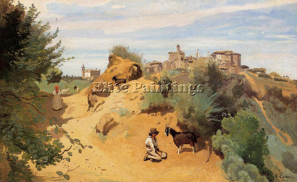 JEAN-BAPTISTE-CAMILLE COROT GENZANO GOATHERD AND VILLAGE ARTIST PAINTING CANVAS