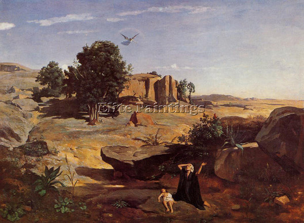 JEAN-BAPTISTE-CAMILLE COROT HAGAR IN THE WILDERNESS ARTIST PAINTING REPRODUCTION