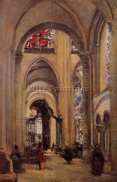 JEAN-BAPTISTE-CAMILLE COROT INTERIOR OF SENS CATHEDRAL ARTIST PAINTING HANDMADE