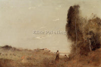 JEAN-BAPTISTE-CAMILLE COROT MORNING BY THE WATER ARTIST PAINTING HANDMADE CANVAS