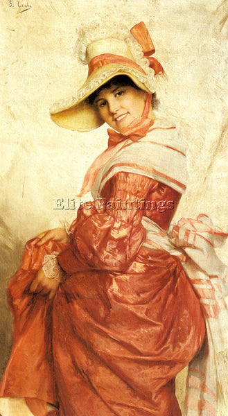 ITALIAN COSTA GIOVANNI A GIRL IN RED ARTIST PAINTING REPRODUCTION HANDMADE OIL