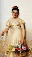 ITALIAN COSTA GIOVANNI A YOUNG LADY HOLDING A BASKET OF FLOWERS ARTIST PAINTING