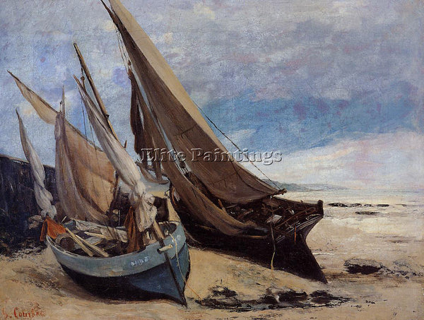 GUSTAVE COURBET FISHING BOATS ON THE DEAUVILLE BEACH ARTIST PAINTING HANDMADE