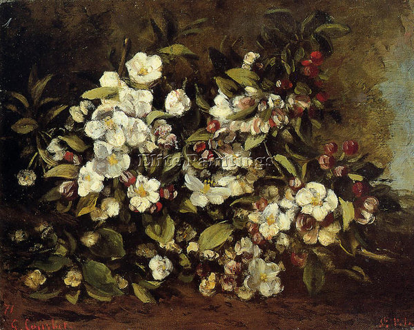GUSTAVE COURBET FLOWERING APPLE TREE BRANCH ARTIST PAINTING HANDMADE OIL CANVAS