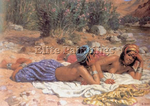 ETIENNE DINET BATHERS RESTING ARTIST PAINTING REPRODUCTION HANDMADE CANVAS REPRO