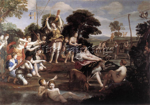 DOMENICHINO DIANA AND HER NYMPHS ARTIST PAINTING REPRODUCTION HANDMADE OIL REPRO
