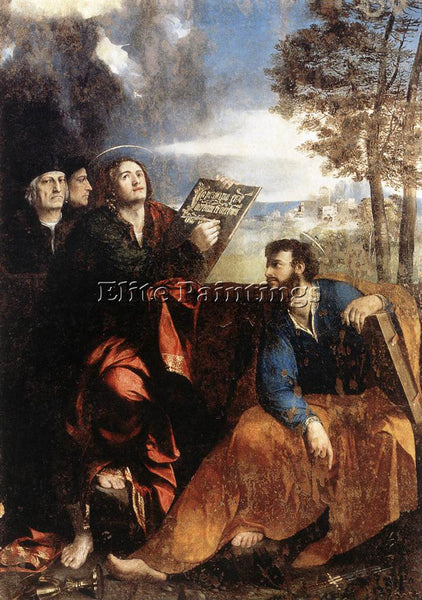 DOSSO DOSSI STS JOHN AND BARTHOLOMEW WITH DONORS ARTIST PAINTING HANDMADE CANVAS