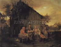AUSTRIAN DANHAUSER JOSEF A FAMILY RESTING AT SUNSET ARTIST PAINTING REPRODUCTION