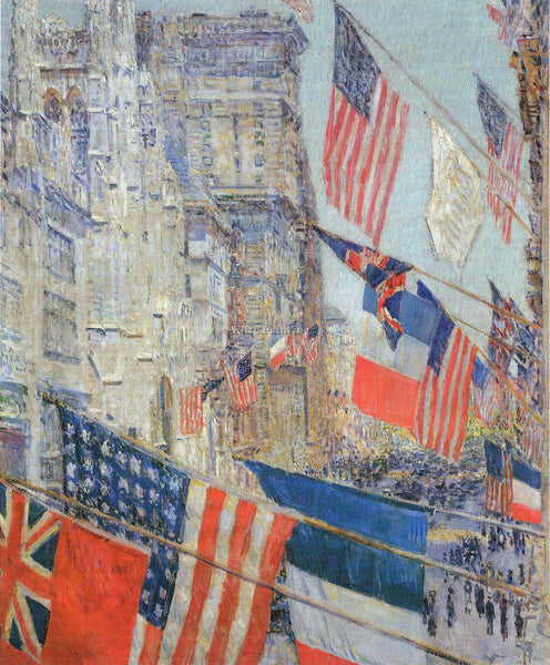 HASSAM DAY OF ALLIED VICTORY 1917 ARTIST PAINTING REPRODUCTION HANDMADE OIL DECO