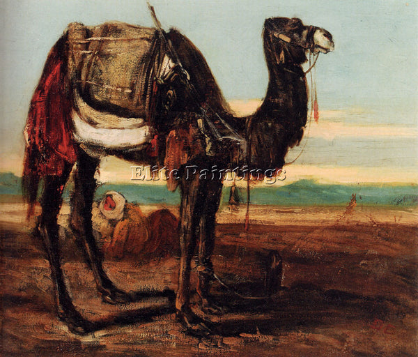 ALEXANDRE-GABRIEL DECAMPS A BEDOUIN AND CAMEL RESTING IN DESERT ARTIST PAINTING