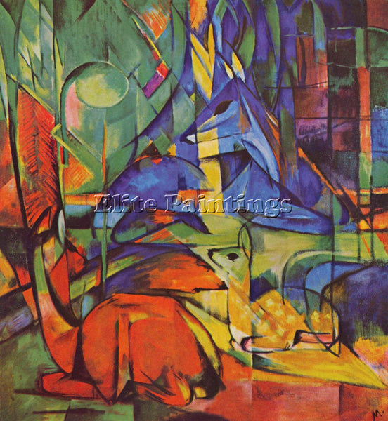 FRANZ MARC DEER IN FOREST ARTIST PAINTING REPRODUCTION HANDMADE OIL CANVAS REPRO