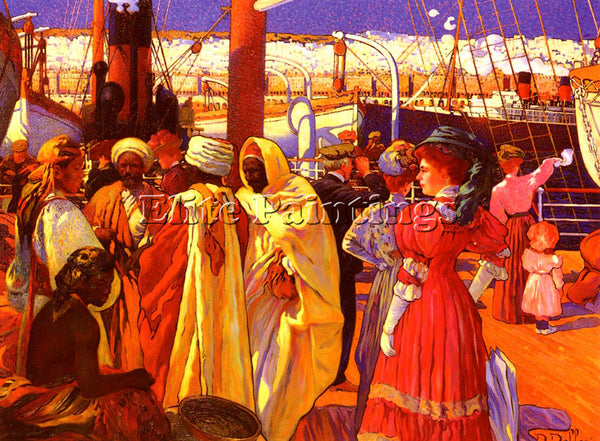 FRENCH DELLEPIANE DAVIDE L EMBARQUEMENT ARTIST PAINTING REPRODUCTION HANDMADE