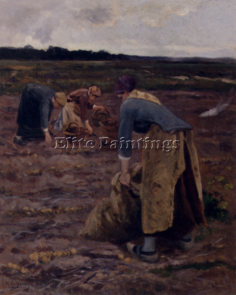 HIPPOLYTE CAMILLE DELPY THE POTATO GATHERERS ARTIST PAINTING HANDMADE OIL CANVAS
