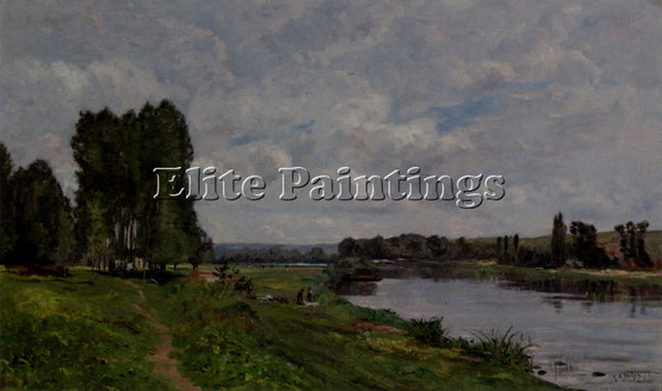 HIPPOLYTE CAMILLE DELPY WASHERWOMAN ON THE RIVERBANK ARTIST PAINTING HANDMADE