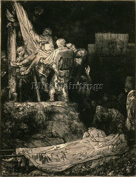 REMBRANDT DESCENT FROM THE CROSS BY TORCHLIGHT SIL ARTIST PAINTING REPRODUCTION