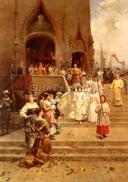 CESARE-AUGUSTE DETTI THE CONFIRMATION PROCESSION ARTIST PAINTING HANDMADE CANVAS