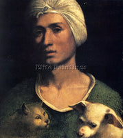 DOSSO DOSSI PORTRAIT OF A YOUNG MAN WITH A DOG AND A CAT ARTIST PAINTING CANVAS