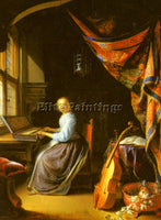 GERRIT DOU A WOMAN PLAYING A CLAVICHORD ARTIST PAINTING REPRODUCTION HANDMADE