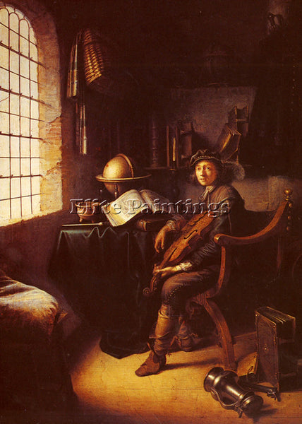 GERRIT DOU AN INTERIOR WITH A YOUNG VIOLINIST DETAIL ARTIST PAINTING HANDMADE