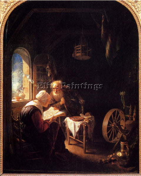 GERRIT DOU THE BIBLE LESSON OR ANNE AND THOMAS ARTIST PAINTING REPRODUCTION OIL