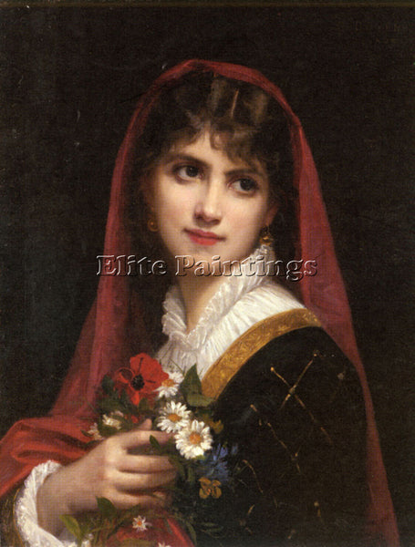 DOYEN YOUNG BEAUTY WEARING RED VEIL STUDENT AND ASSISTANT WILLIAM BOUGUEREAU OIL